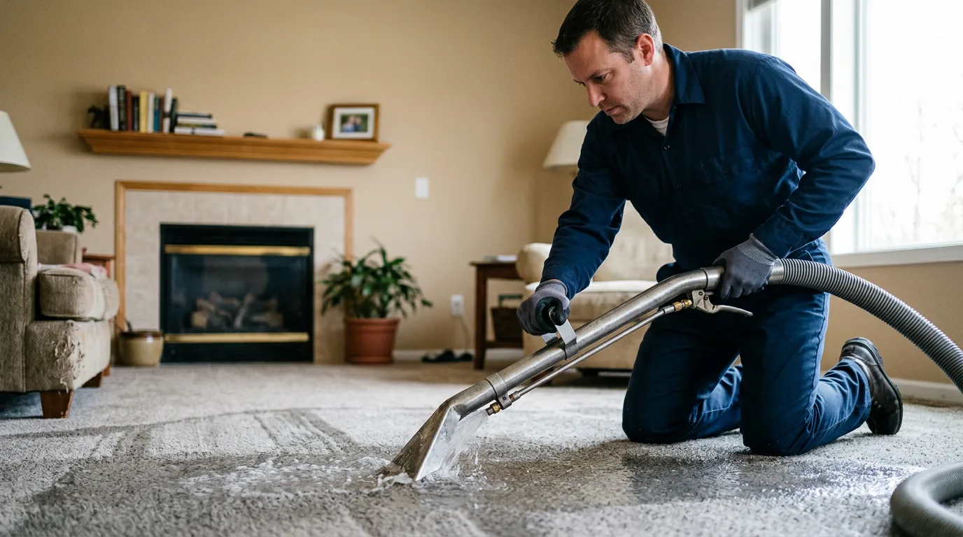 Water damage restoration technician working near Marlton, NJ